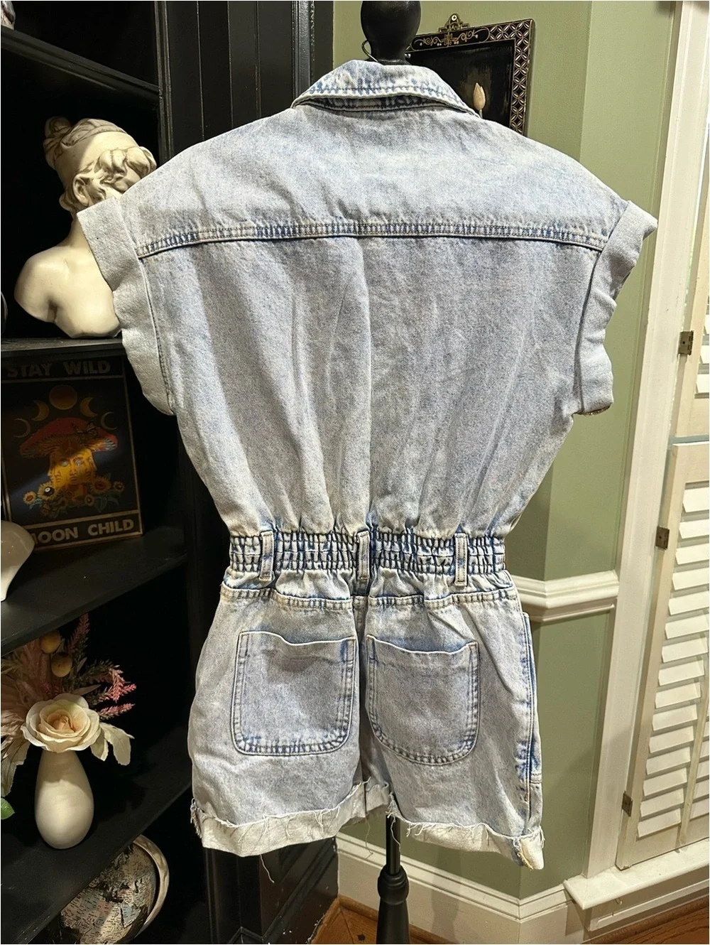 ZARA Light Blue Acid‑Wash Denim Romper – Size XS (Fits Small)